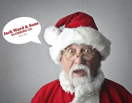 santa with text bubble that says jack ward & sons plumbing co.